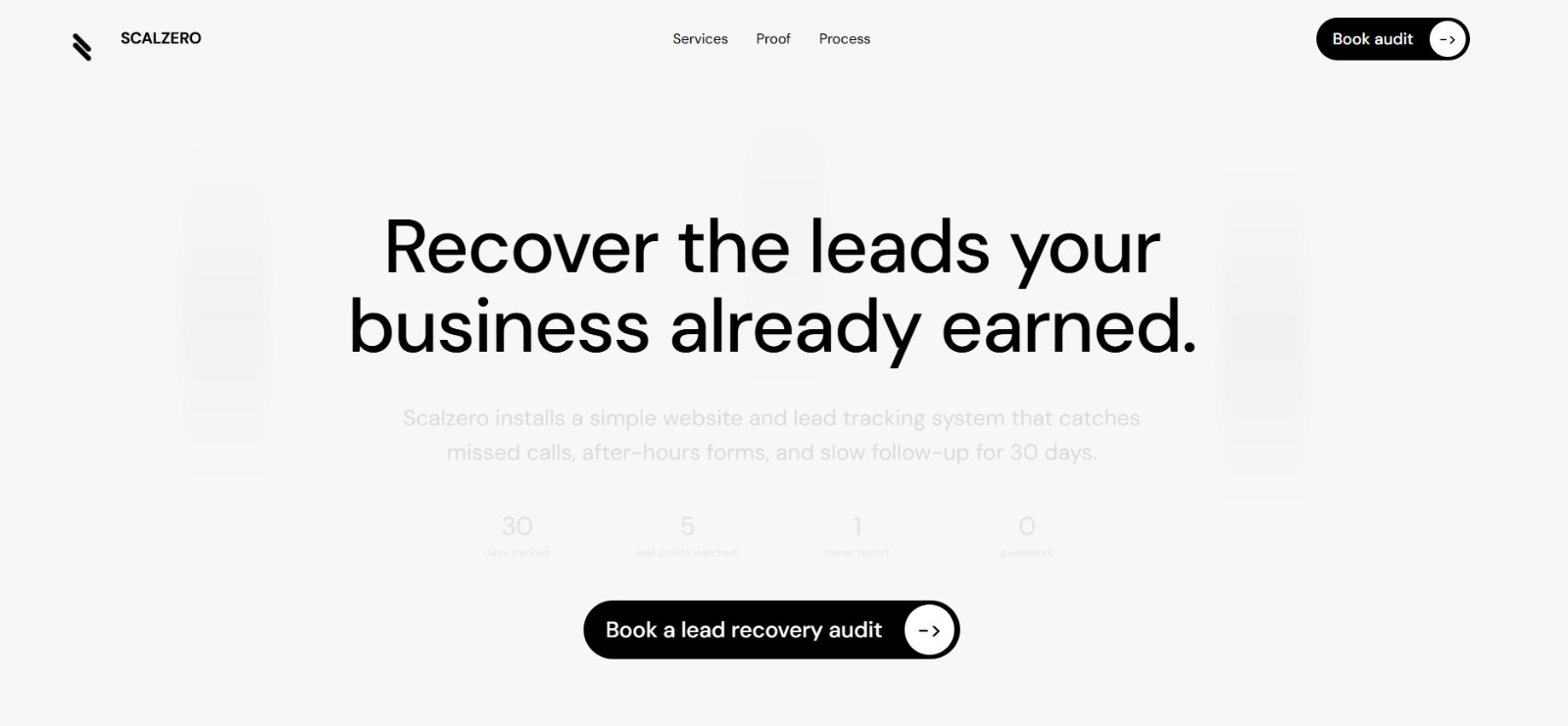 Clean Scalzero website reference showing a focused lead recovery layout